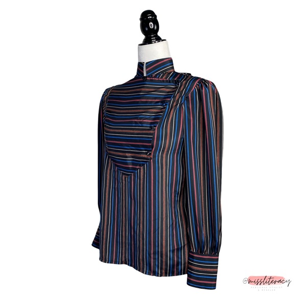 ❤️ Vintage le STJ Oriental Mockneck Puff Shoulder Longsleeve Blouse [Size M] - Picture 4 of 15